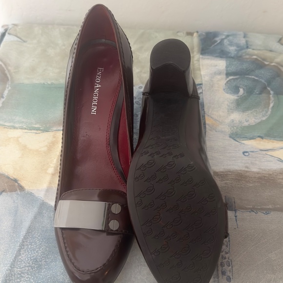Enzo Angiolini Brown Patent Leather Block Heels | Classic Office Pumps Size 9.5 - Picture 4 of 4